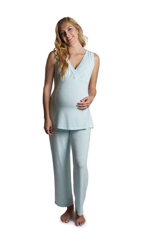 Everly Grey Analise During & After 5-piece Maternity/nursing Sleep Set For Mom & Baby In Blue
