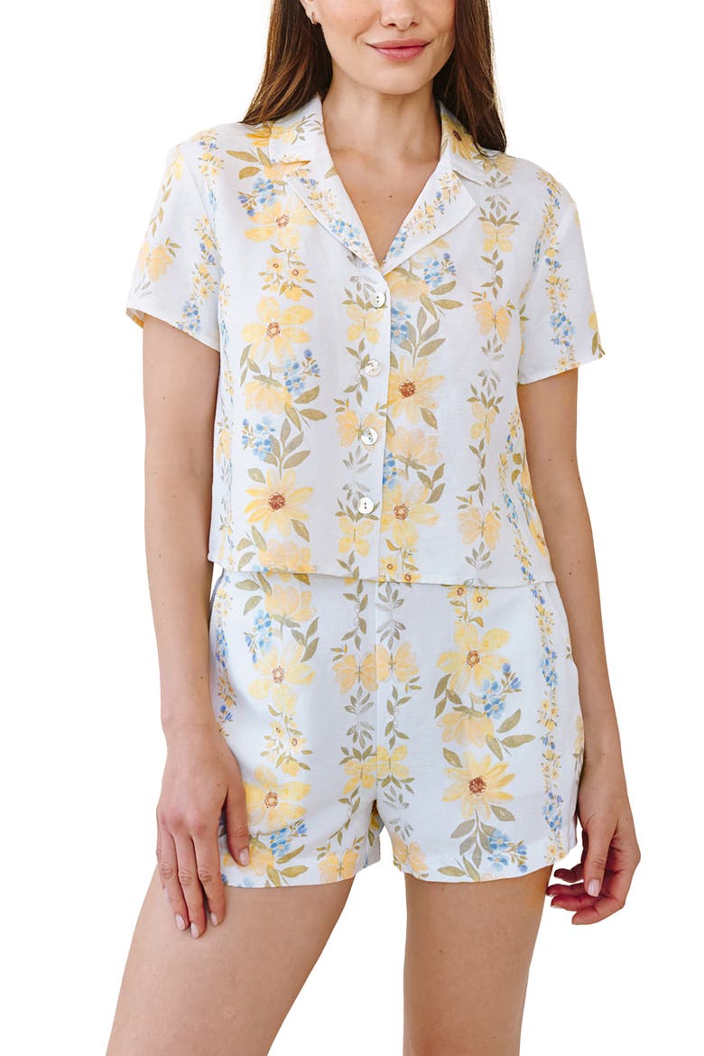 Stripe Floral Short Sleeve Button-Up Camp Shirt, Main, color, WILDFLOWER