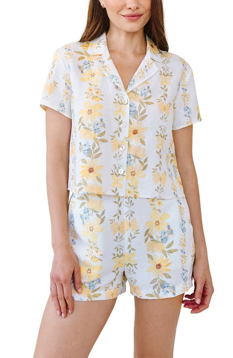 Stripe Floral Short Sleeve Button-Up Camp Shirt