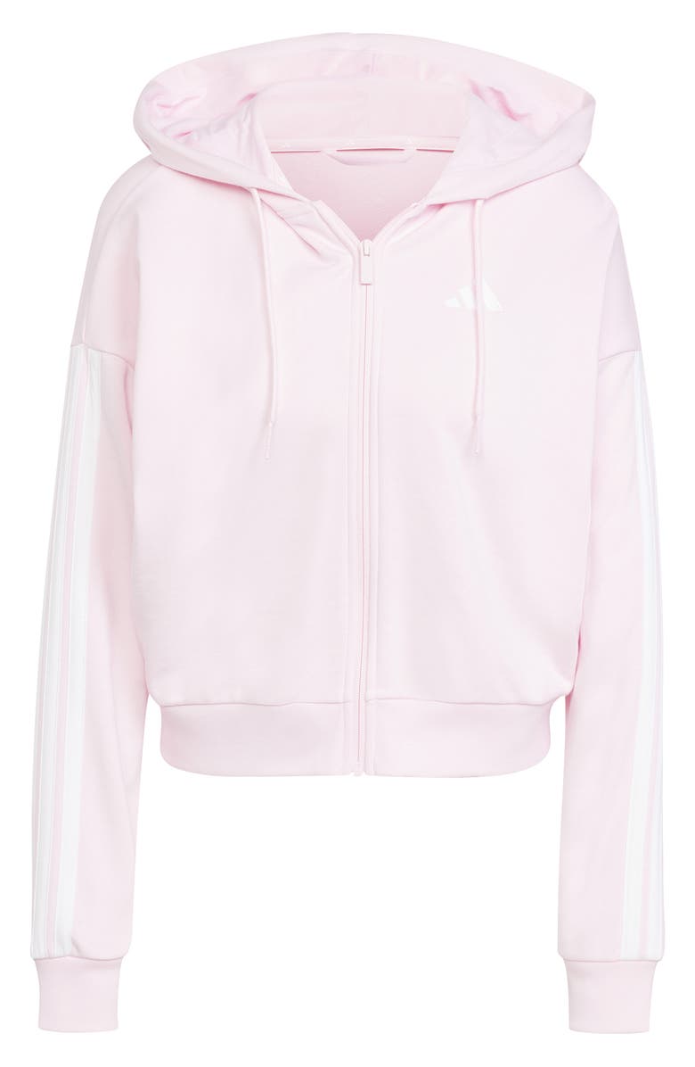 adidas 3-Stripes French Terry Full Zip Hoodie, Alternate, color, Clear Pink/ White
