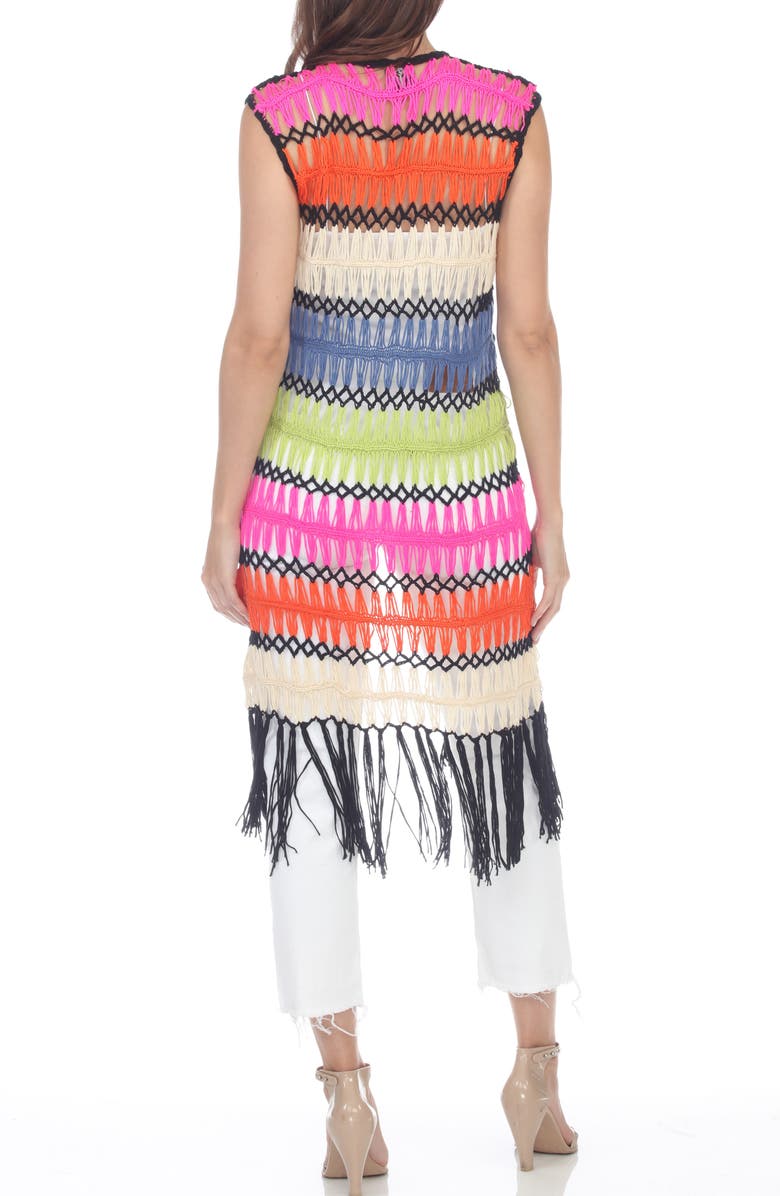 RAIN AND ROSE Colorful Fringe Open Stitch Vest, Alternate, color, Multi