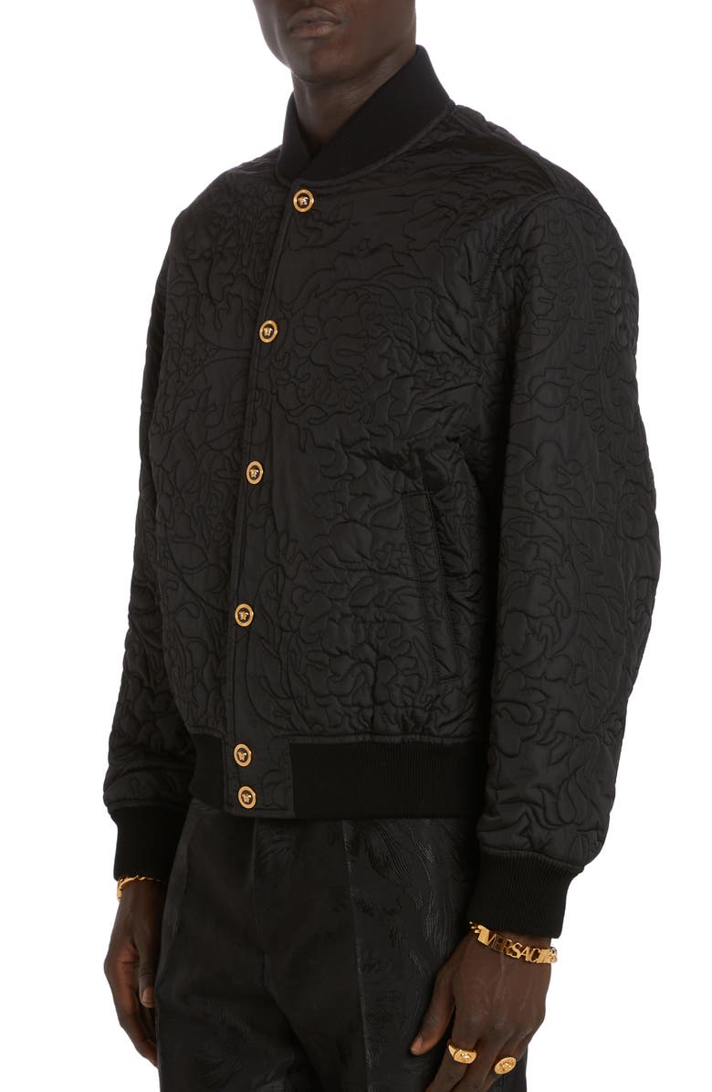 Versace Barocco Quilted Nylon Bomber Jacket, Alternate, color,