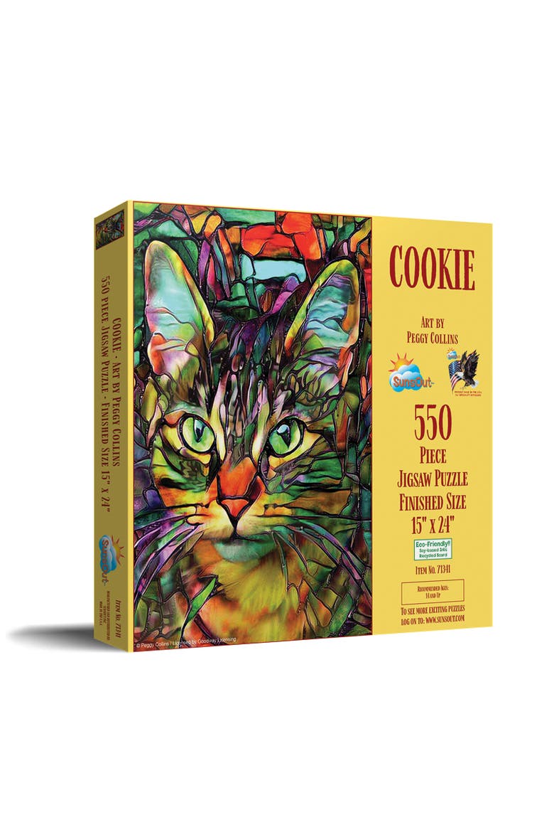 Cookie Stained Glass Cat 550 piece Jigsaw Puzzle for Adults, Main, color, Multicolor