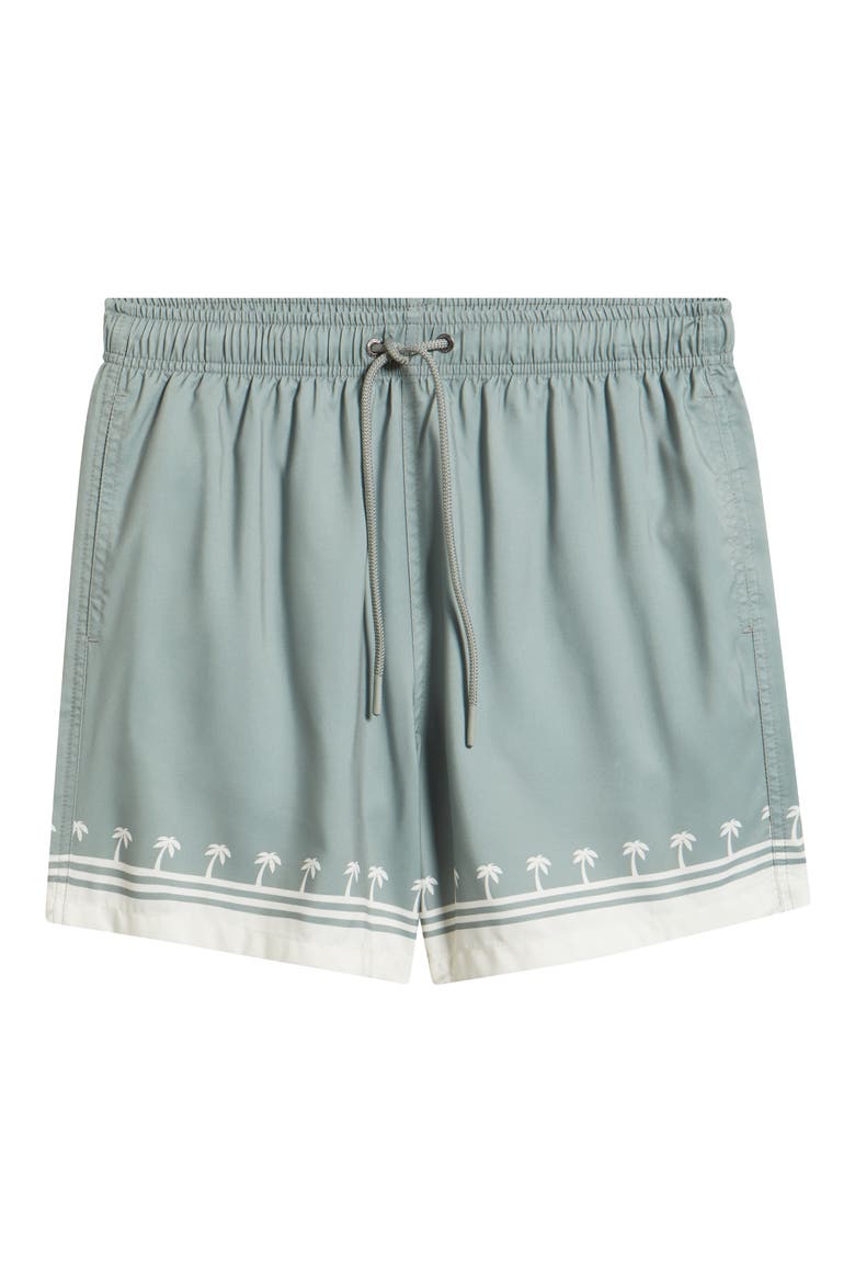 Palm Tree Print Swim Trunks, Alternate, color, OLIVE