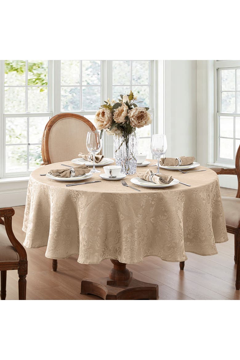 Caiden Elegance Damask Tablecloth, Main, color, Taupe
