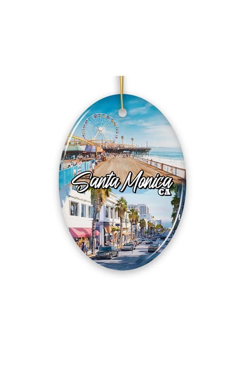 Santa Monica Pier Coastal Oval Ceramic Ornament