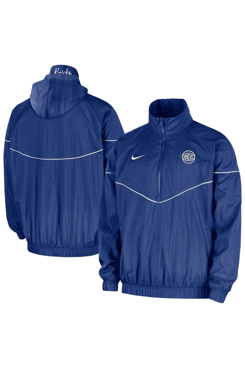 Men's Nike  Blue New York Knicks Courtside Windrunner Woven Half-Zip Hooded Jacket, Main, color, Blue