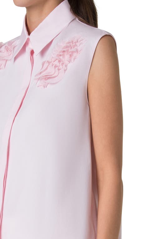 Akris Punto 3d Carnation Applique Sleeveless Button-down Blouse In Pale Pink