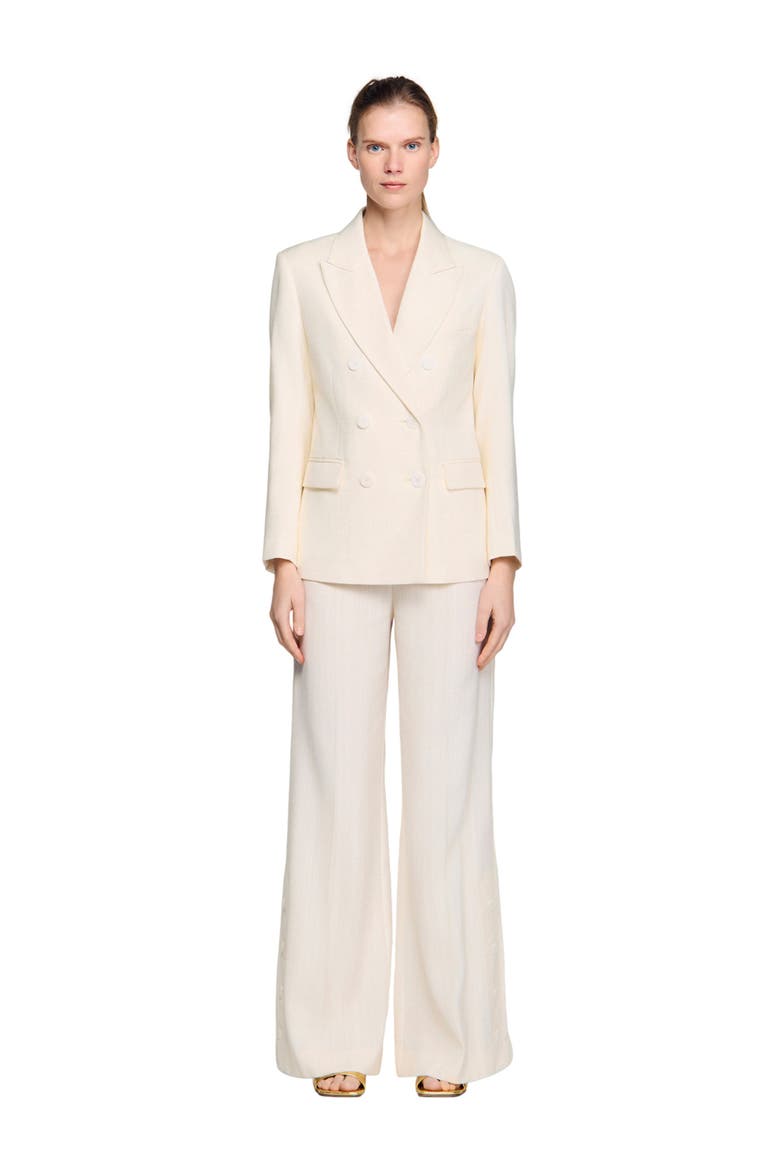 Double-breasted suit jacket, Main, color, Ecru