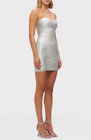 Herve Leger The Metallic Isla Strapless Body-Con Bandage Minidress