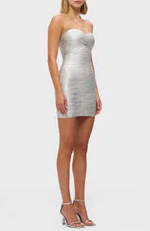 Herve Leger The Metallic Isla Strapless Body-Con Bandage Minidress