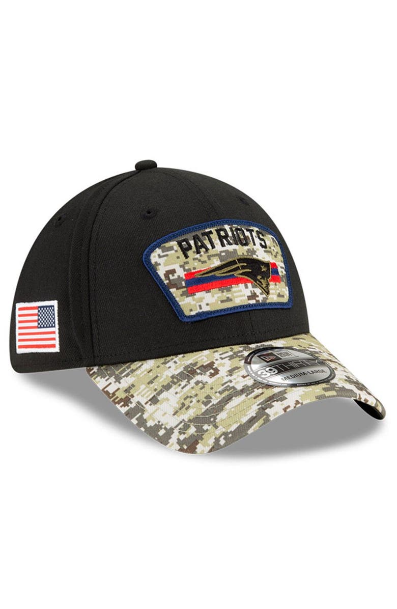 New Era Men's New Era Black/Camo New England Patriots 2021 Salute To Service 39THIRTY Flex Hat, Main, color, 