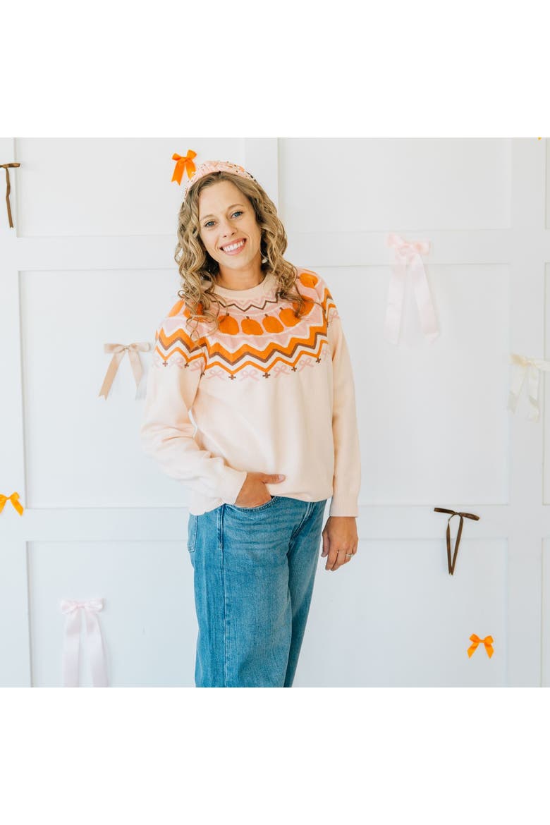 Pumpkin Fair Isle Women's Sweater, Alternate, color, Soft Pale Pink