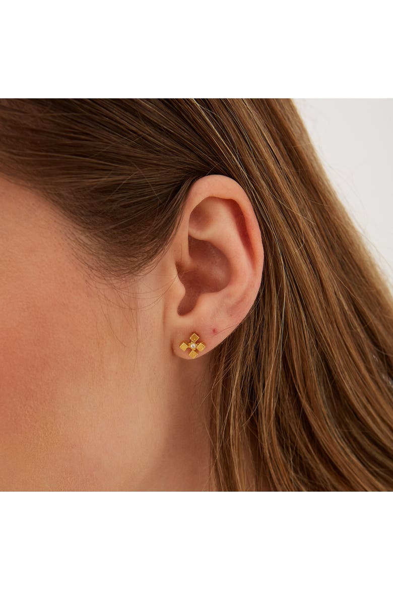 Four Cube Blocks Natural Textured Sterling Silver Authentic Stud Earrings, Alternate, color, Gold