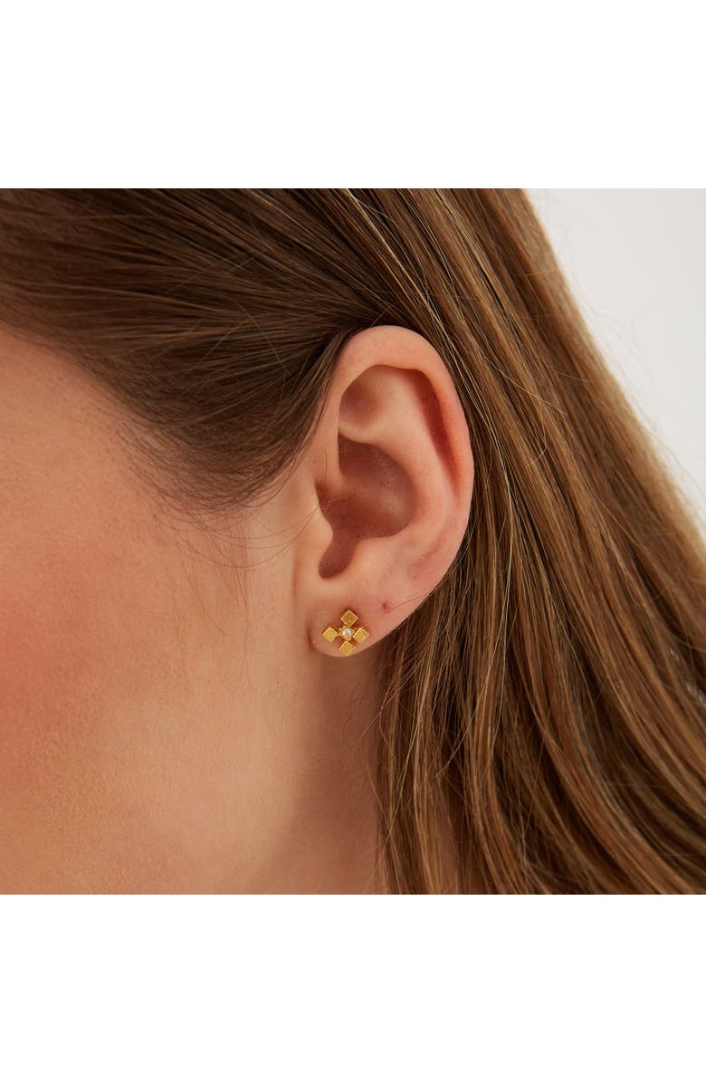 Spero London Four Cube Blocks Natural Textured Sterling Silver Authentic Stud Earrings, Alternate, color, Gold