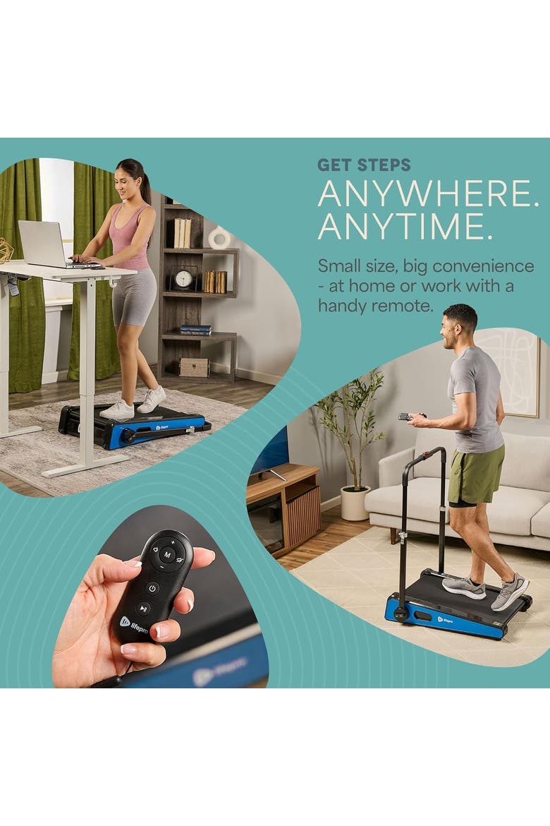 Mini Walking Pad Treadmill with Incline  Compact Under Desk Treadmill for Home & Office, Alternate, color, Blue with Handle
