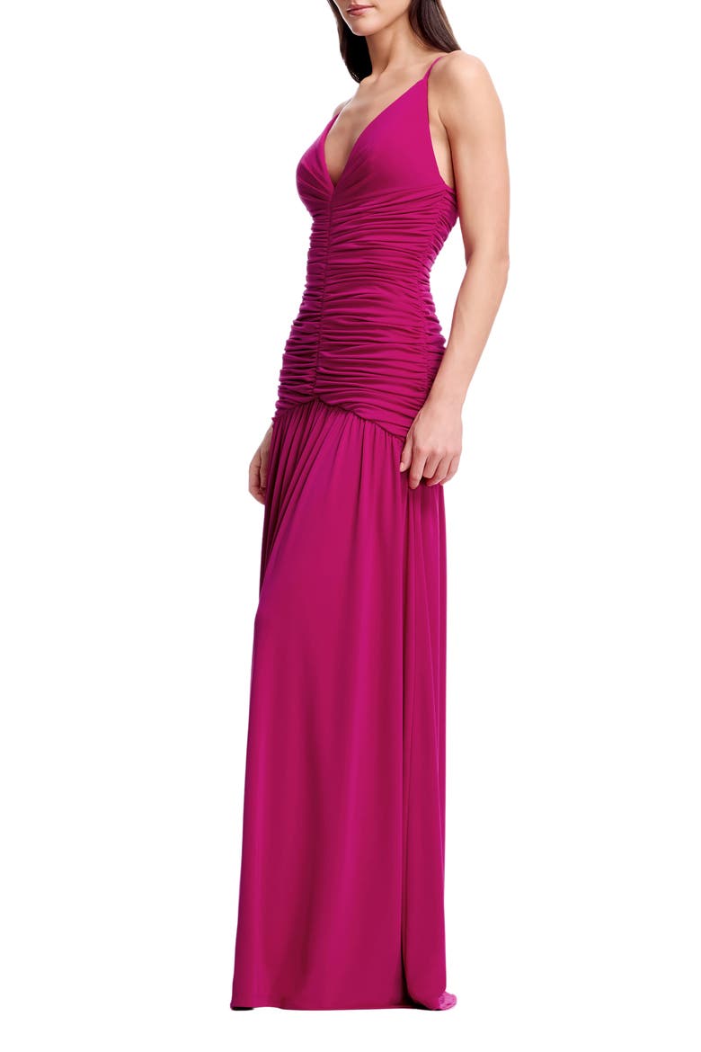 Elora Ruched Plunge Neck Gown, Alternate, color, DARK FUCHSIA