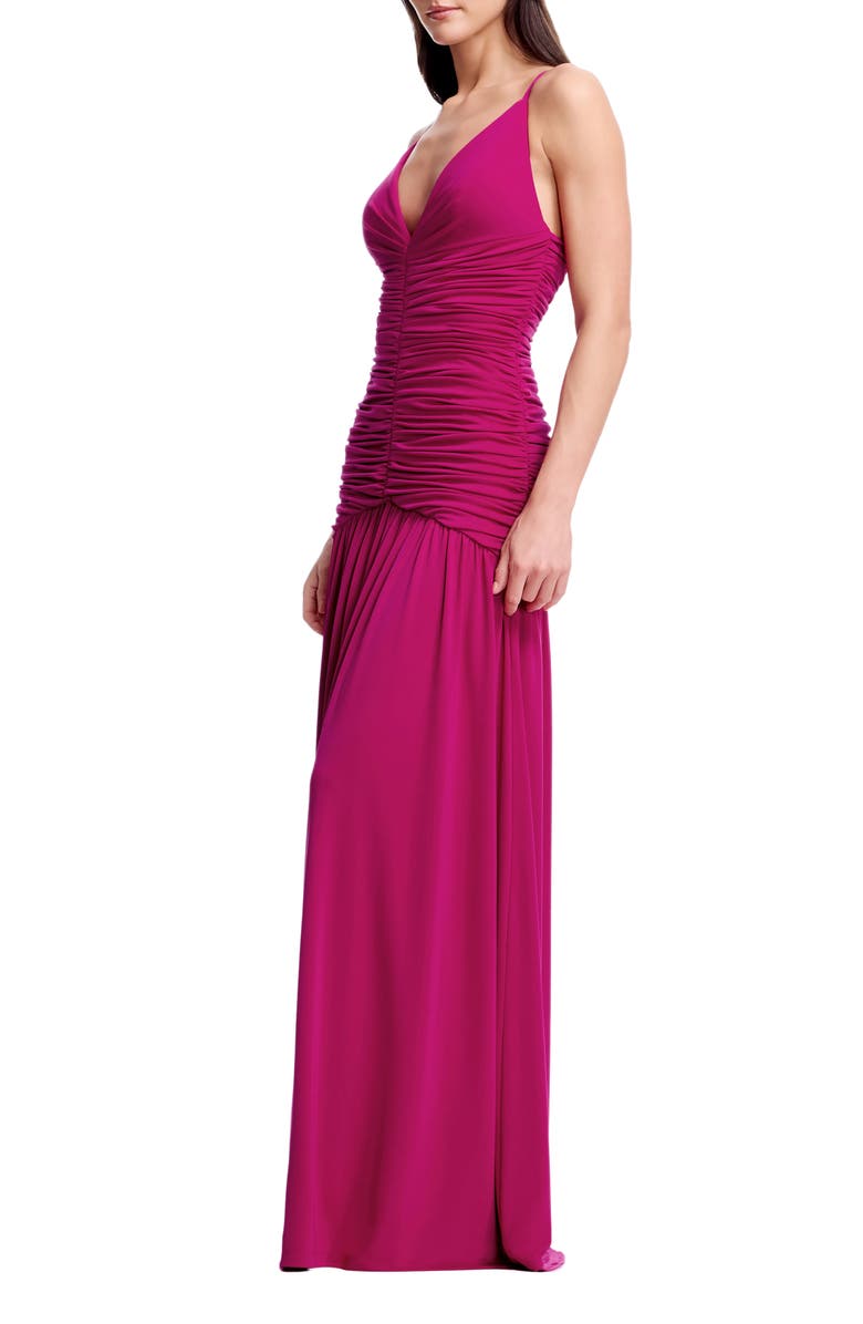 Dress the Population Elora Ruched Plunge Neck Gown, Alternate, color, Dark Fuchsia