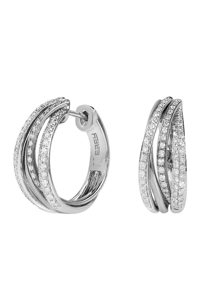 14K White Gold Diamond Crossover Hoop Earrings, Alternate, color, 14K Gold