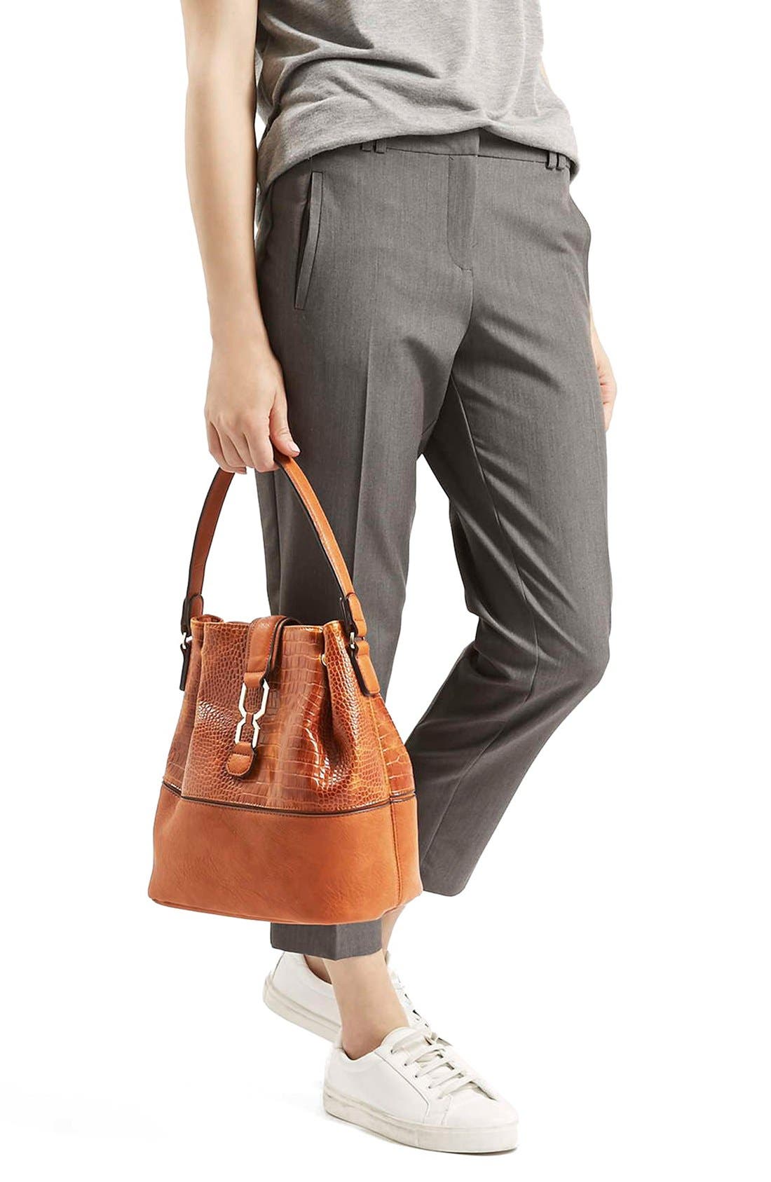 Embossed Faux Leather Bucket Bag, Alternate, color, TAN