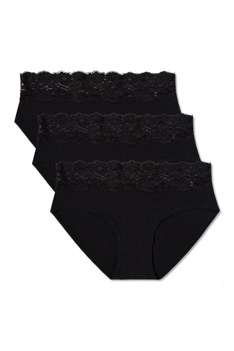 Lace Waist Brief 3-Pack Made With Organic Cotton, Main, color, Black