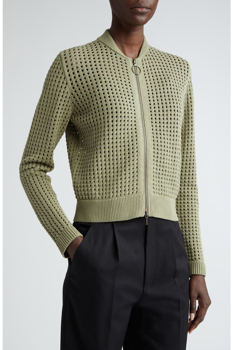Open Stitch Zip Cardigan, Main, color, SAGE