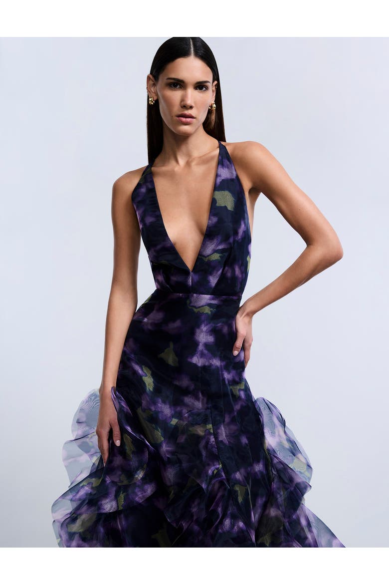 Printed Organza Gown, Alternate, color, Meadow Violet