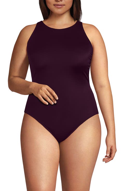 Long Tugless High Neck Portrait Back One Piece Swimsuit