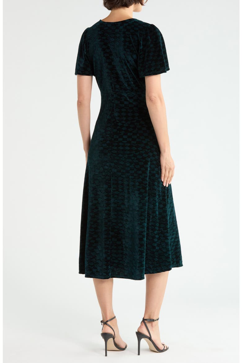Flutter Sleeve Velvet Midi Dress, Alternate, color, MIDNIGHT TEAL