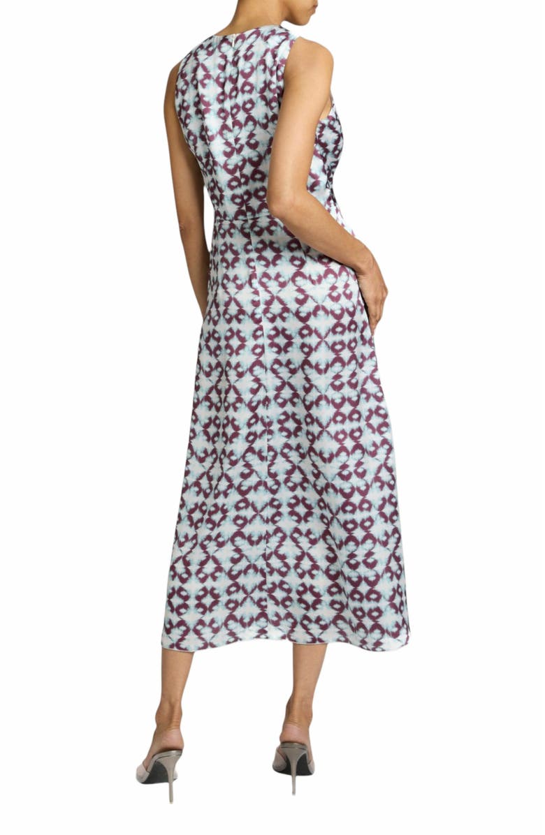 Santorelli Eden Sleeveless Fit and Flare Midi Dress with Center Ruching in Graphic Printed Charmeuse, Alternate, color, 