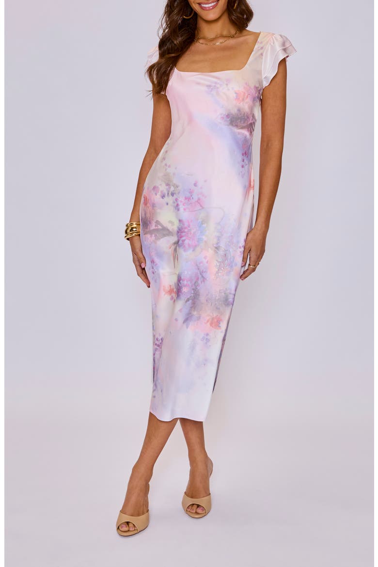 Aura Floral Satin Midi Slipdress, Main, color, LILAC MULTI