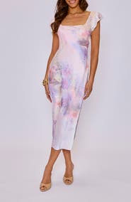 VICI Collection Aura Floral Satin Midi Slipdress