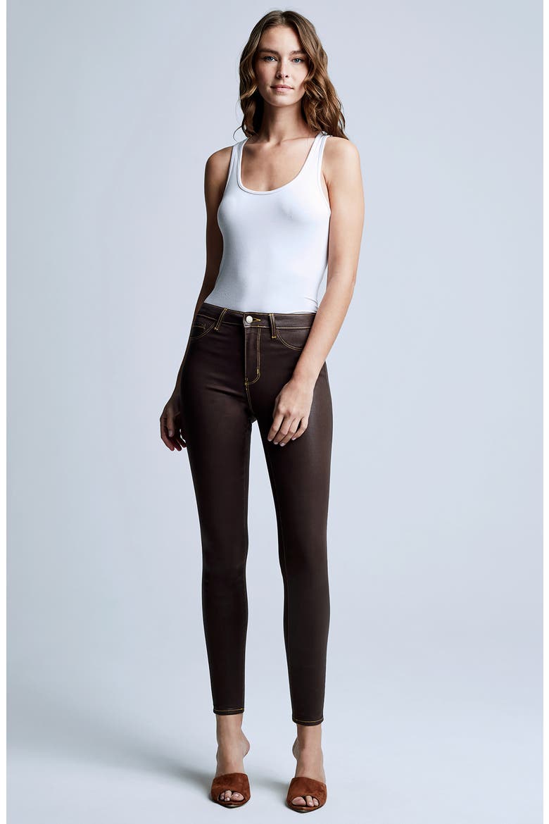 Marguerite Topstitch Detail Coated Skinny Jeans, Alternate, color, ESPRESSO/ GLD CON COAT