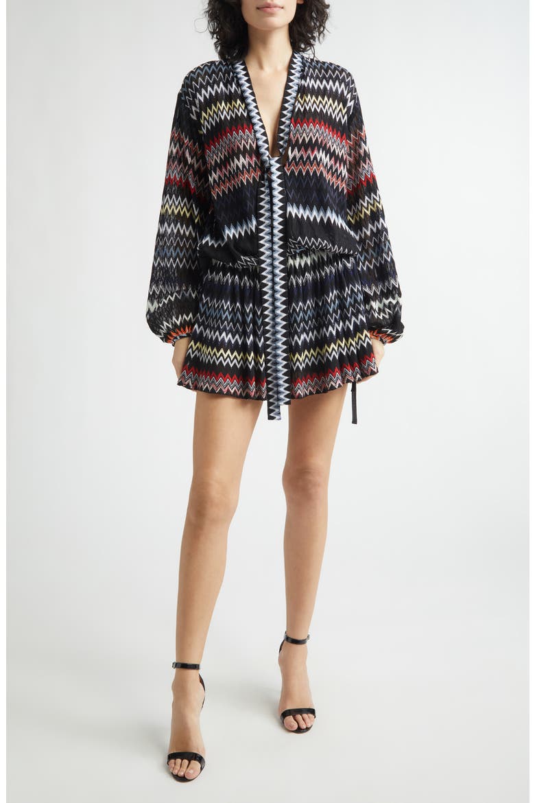 Long Sleeve Zigzag Knit Minidress, Alternate, color, MULTICOLOR W BLACK BS
