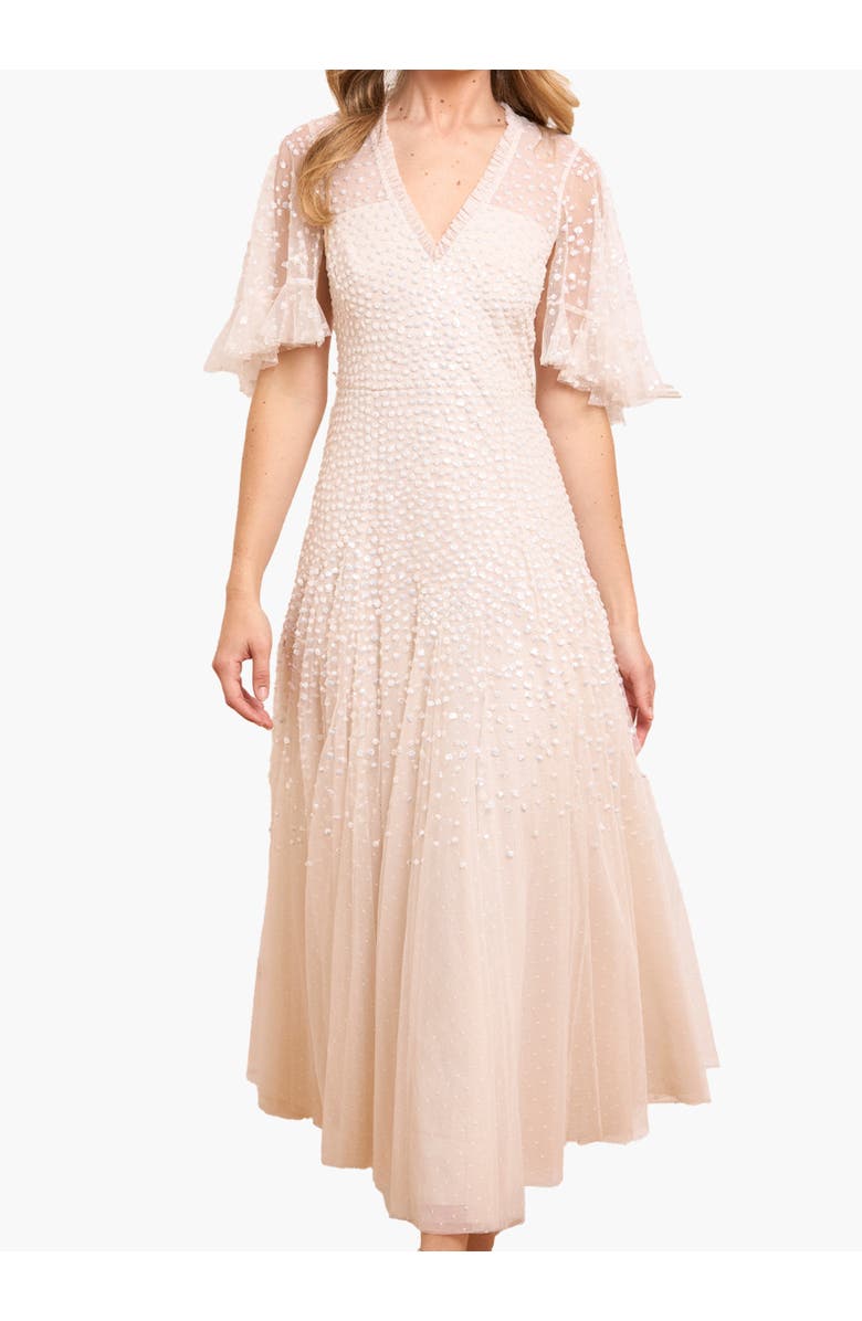 Needle & Thread Dappled Sequin Cape Ankle Gown, Alternate, color, Cream