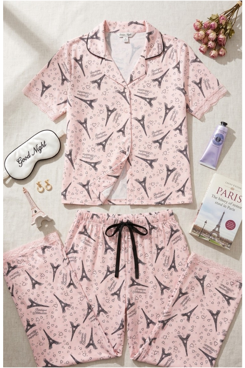 Yummy Jersey Notched Collar & Wide Leg Pants Gift Set, Alternate, color, Rose Eifel