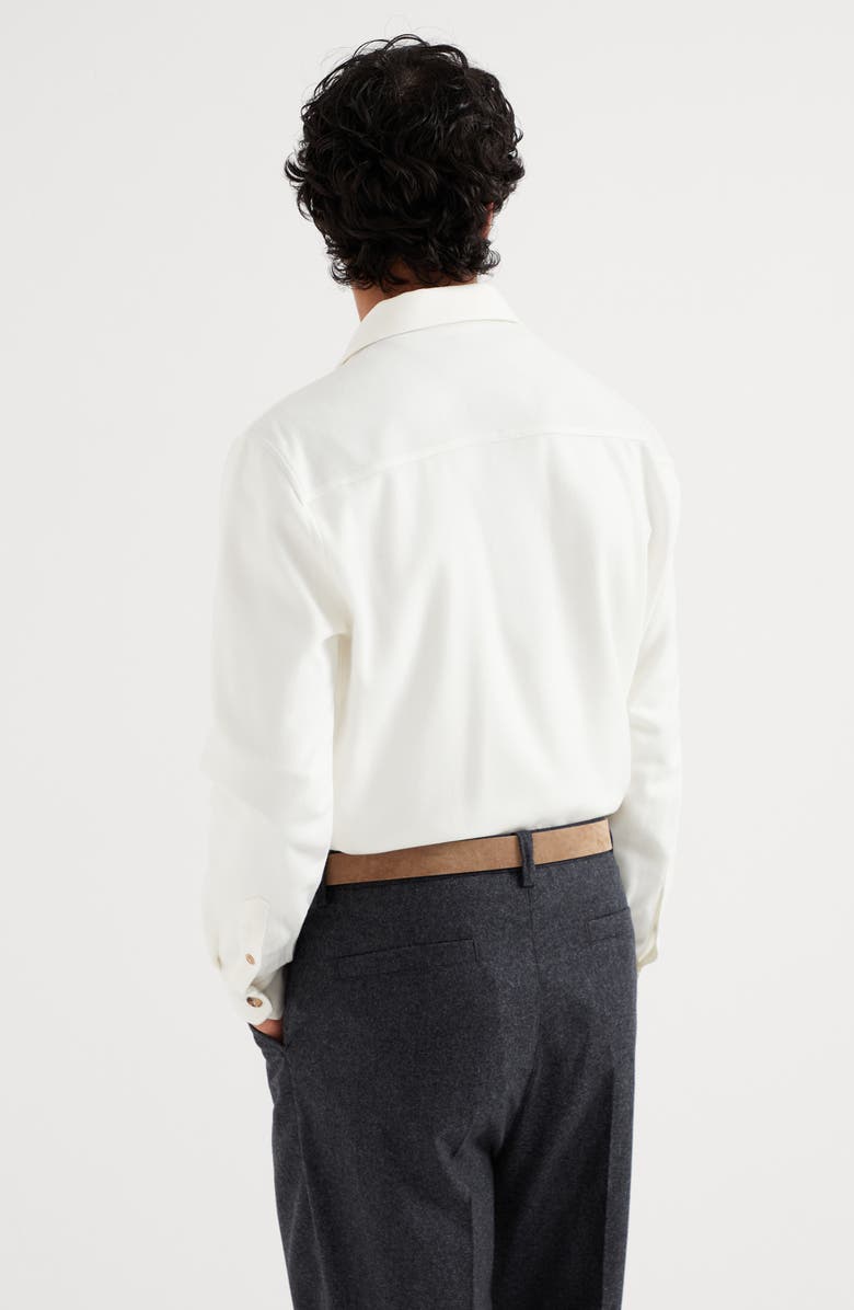 Brunello Cucinelli Wool and cashmere flannel overshirt with camp collar and chest pockets, Alternate, color, 