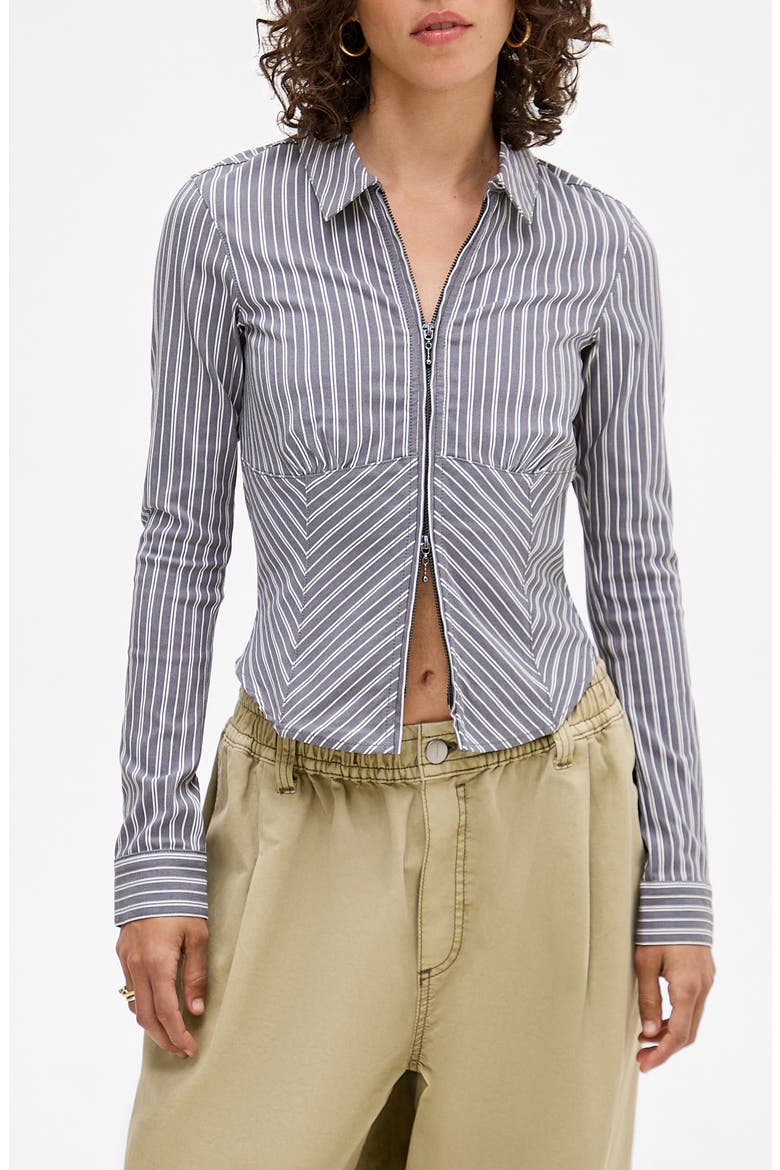 Hailey Stripe Zip-Up Shirt, Main, color, GREY