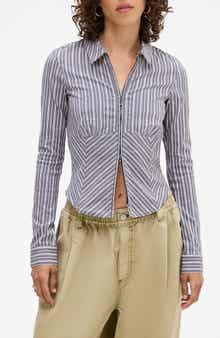 BDG Urban Outfitters Hailey Stripe Zip-Up Shirt