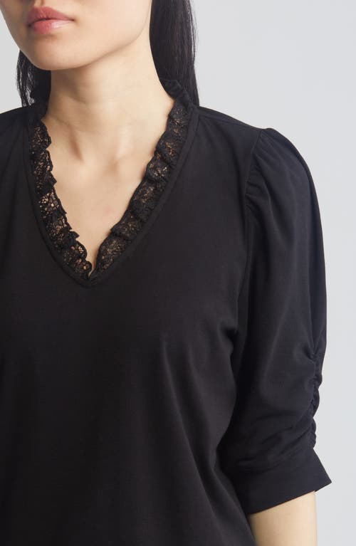 Wit & Wisdom Ruffle & Lace Trim Top