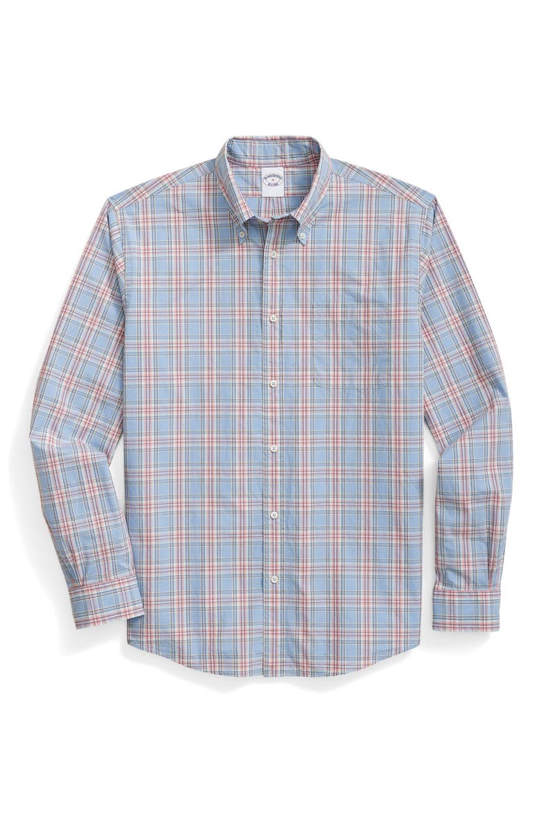 Friday Regular Fit Plaid Cotton Poplin Button-Down Shirt, Main, color, HYDRANGEA