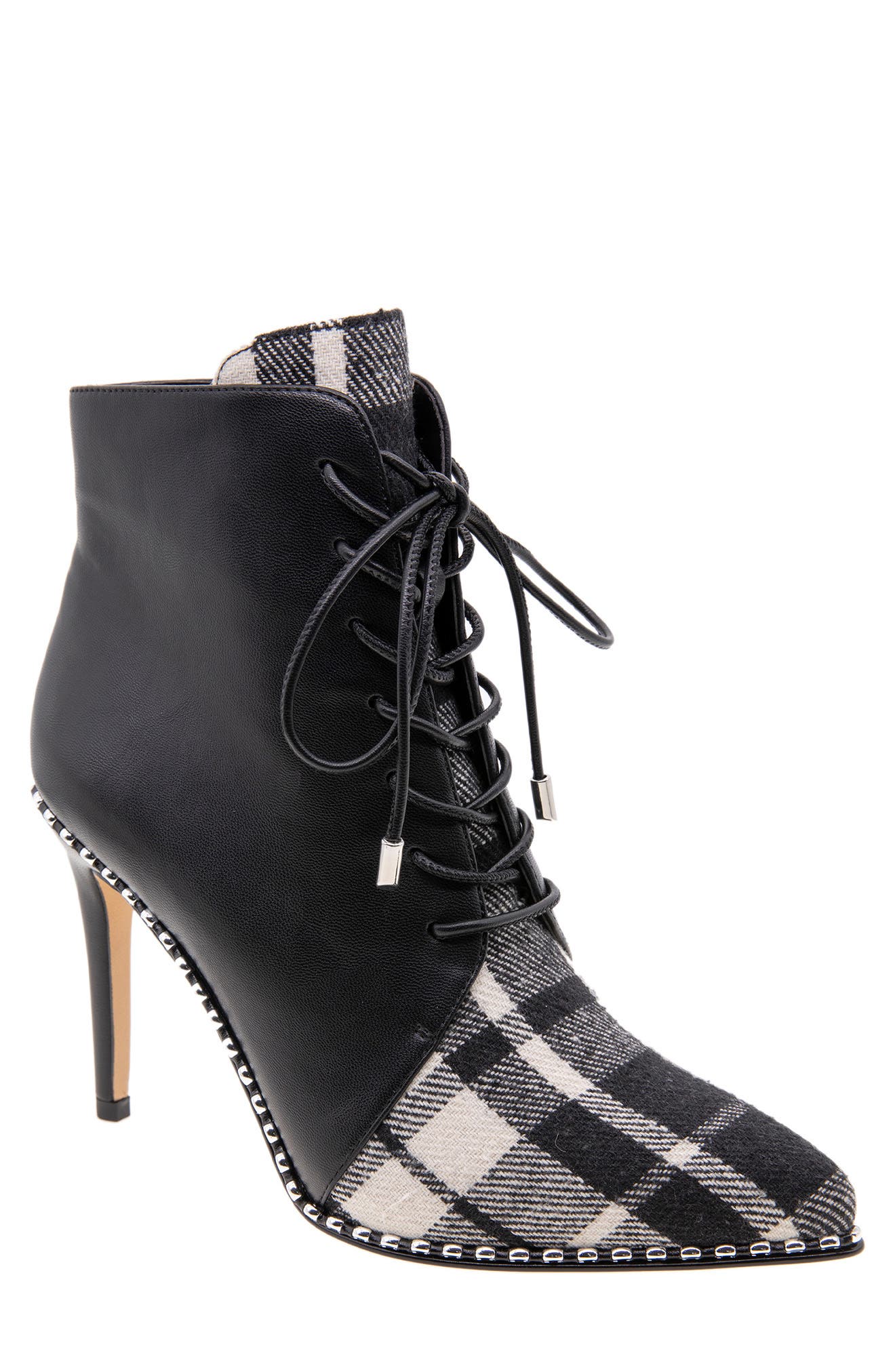 Haxah Ankle Bootie, Main, color, BLACK/ IVORY PLAID