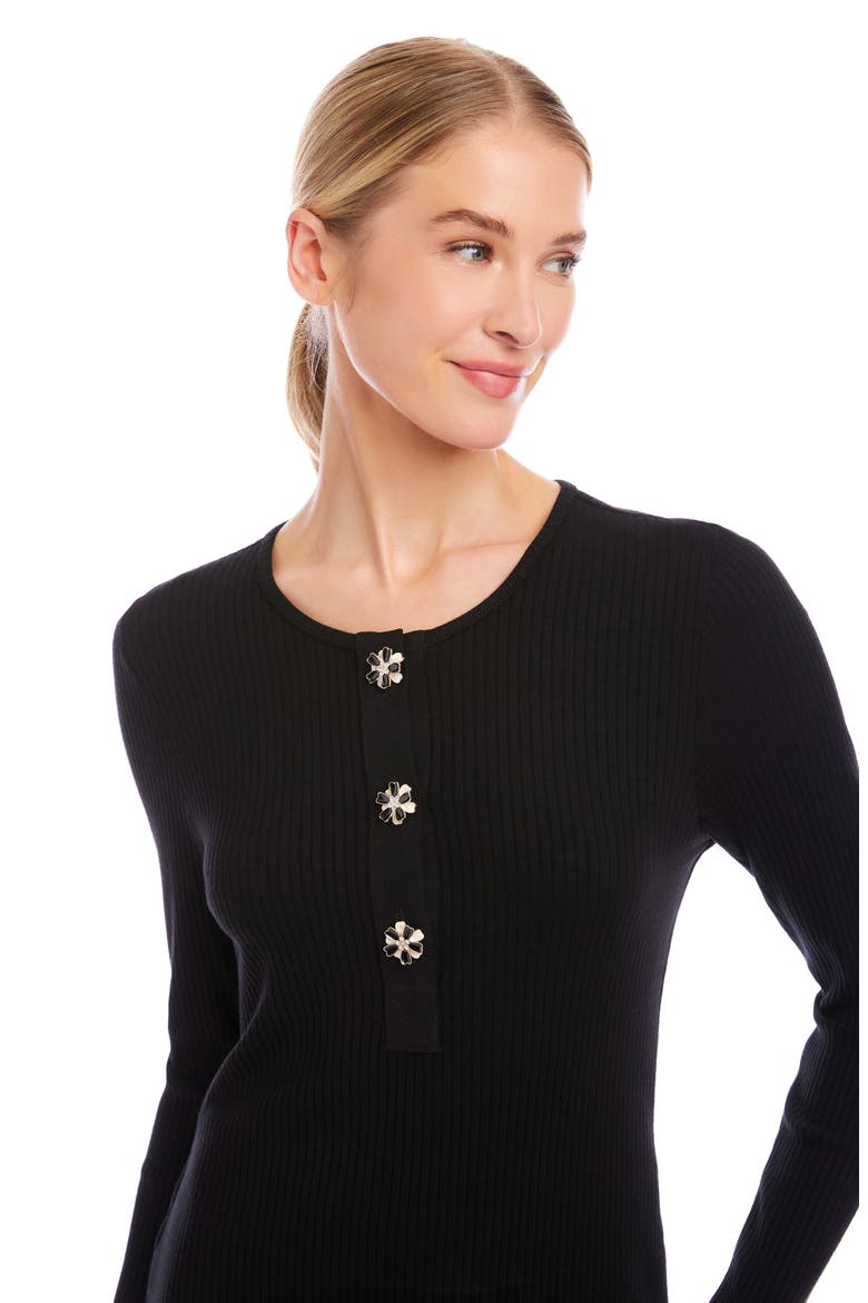 Rib Knit Half Placket Top, Alternate, color, BLACK
