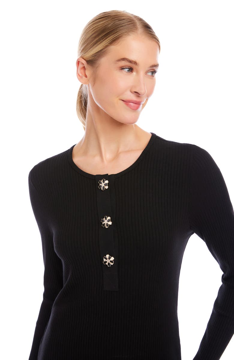 Karen Kane Rib Knit Half Placket Top, Alternate, color, Black