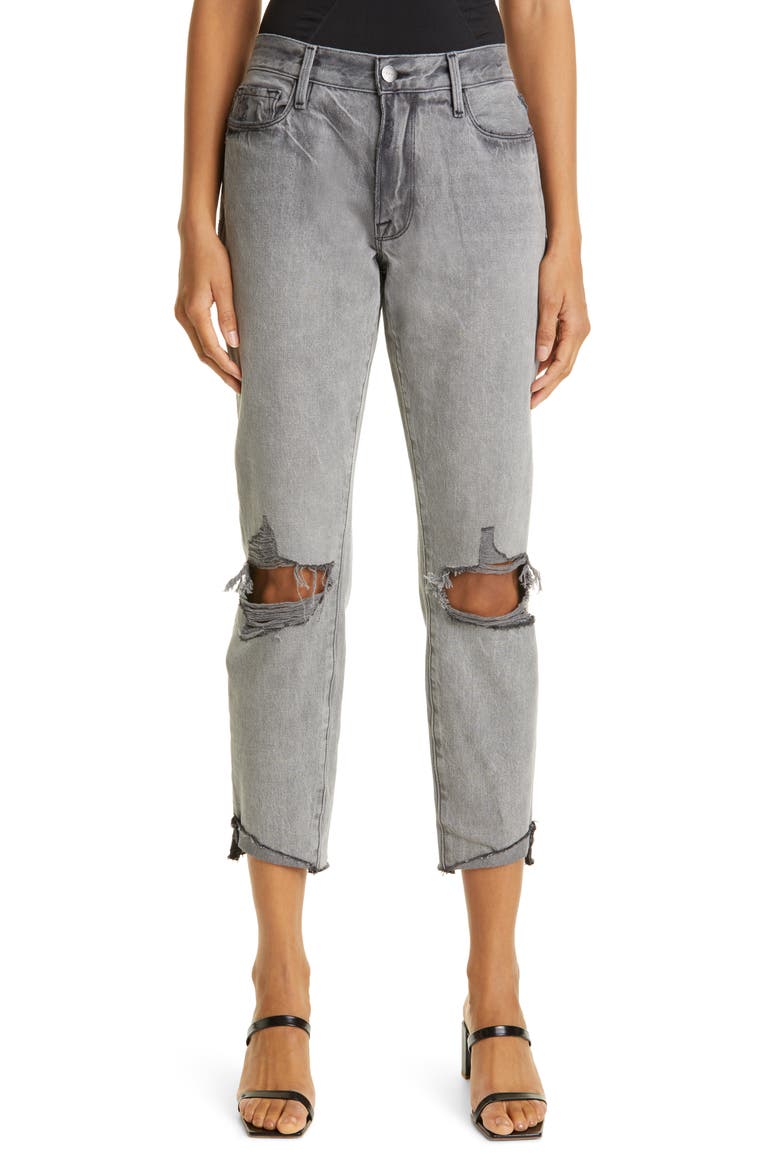 Le High Ripped Raw Hem Crop Skinny Jeans, Main, color, HARBOR ROAD RIPS
