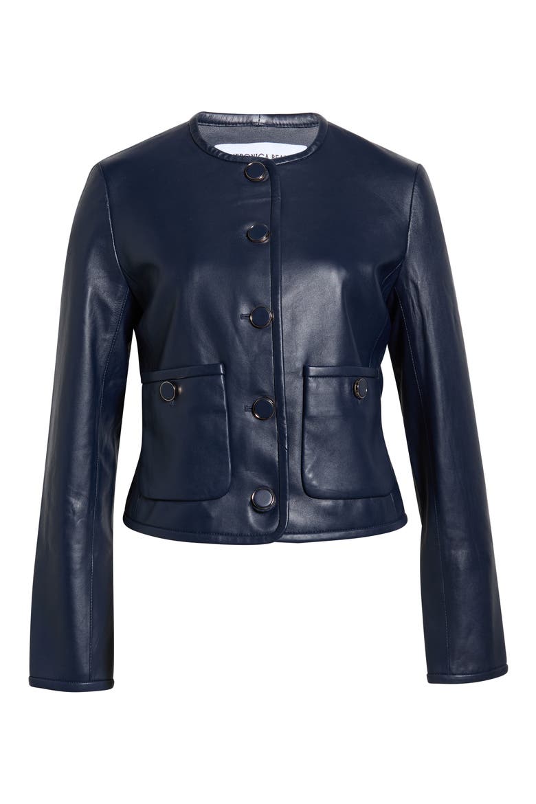 Andrea Lambskin Leather Jacket, Main, color, NAVY