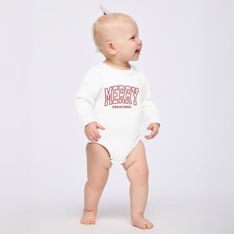 Merry Christmas Arched Outline Fleece BodySuit Baby