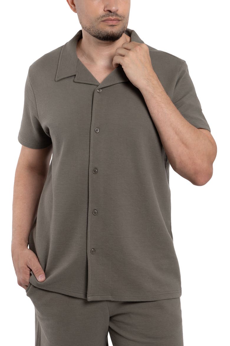 Classic Fit Textured Knit Camp Shirt, Alternate, color, DUSTY OLIVE