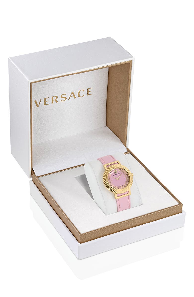 Versace Greca Chic Leather Strap Watch, 36mm, Alternate, color, 