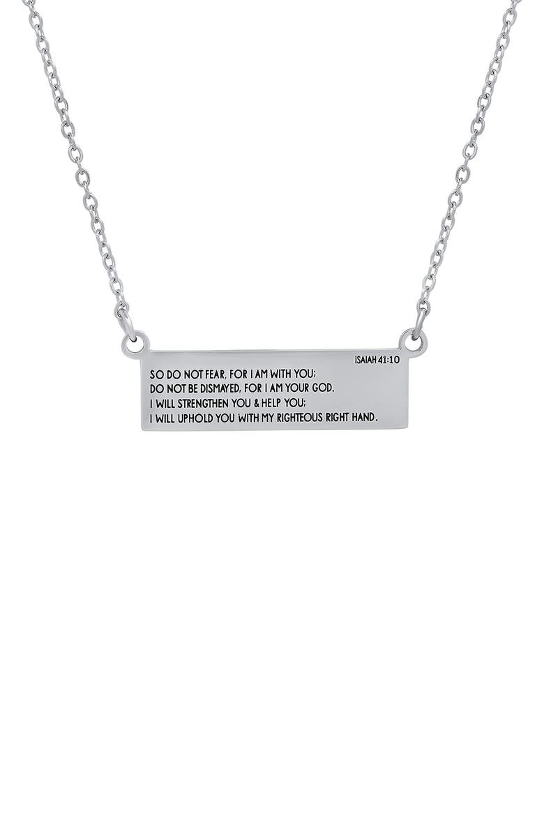 HMY JEWELRY Stainless Steel Religious Bar Pendant Necklace, Main, color, Metallic